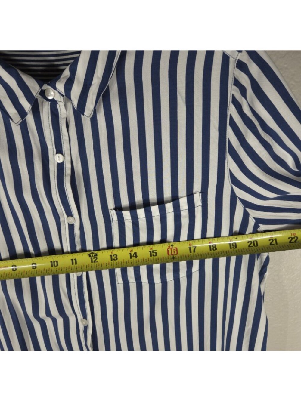 Jane + Delancey XL Navy Blue White Striped Button Back Top Shirt RollTab Sleeve - Picture 14 of 16